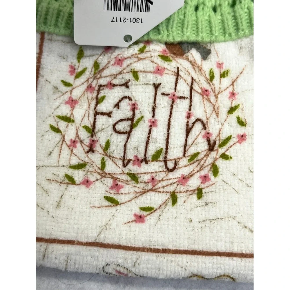 Holiday Inspirations Easter Hanging Hand Towel Faith Bunny Floral Green Crochet